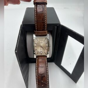 GUESS Steel Dress Watch with Brown Leather Strap, in Box